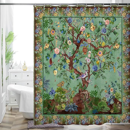 HMS Happy Memories Bohemian Flower Bathroom Curtain Colorful Boho Floral Print Beautiful Bright Polyester Fabric Cloth Shower Curtain for Bathroom Decoration, 72"x72"