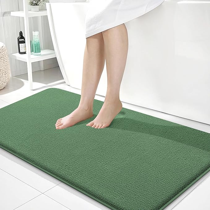 OLANLY Thick Memory Foam Bath Mat Rug 44x24, Extra Soft Absorbent Bathroom Rug, Quick Dry Bath Mats, Non-Slip, Machine Washable Carpet for Bathroom, Tub and Shower, Home Decor Accessories, Olive Green