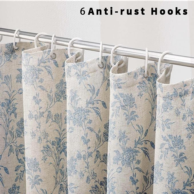 Blue Stall Shower Curtain Floral Cotton Linen Cottagecore Shower Curtain for Bathroom 72" L x 36" W