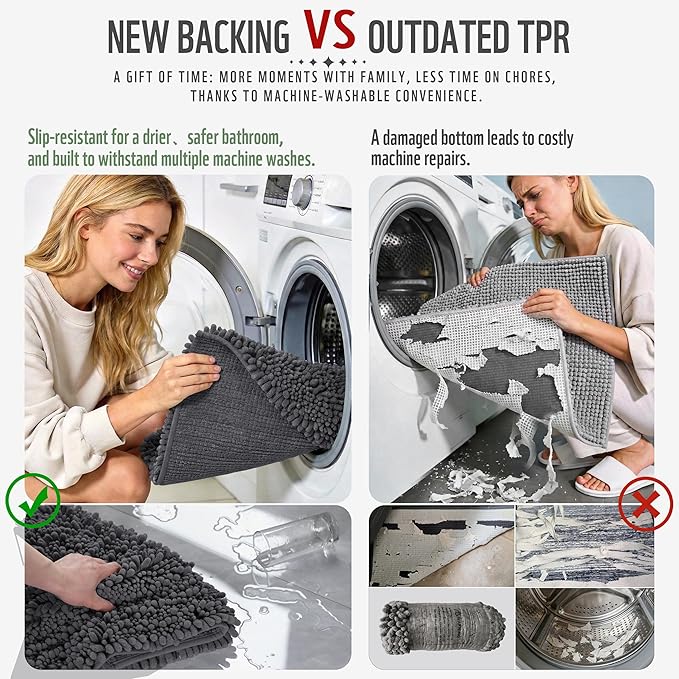 Yimobra Bathroom Runner Rug 70x24 Inch - Extra Long Non Slip Chenille Bath Mat, Soft & Absorbent, Machine Washable Shaggy Hallway Carpet for Vanity Tub Shower, Dark Gray Home Decor Accessories