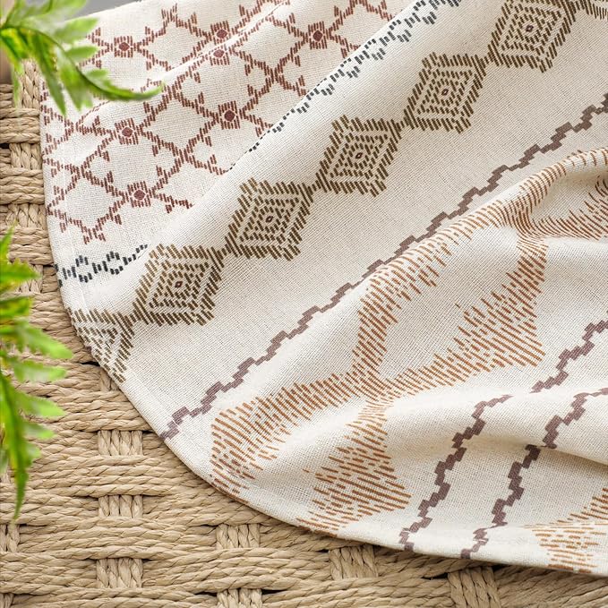Boho Linen Shower Curtain for Bathroom with Striped Print,72" W x 84" L,Beige,Extra Long Size
