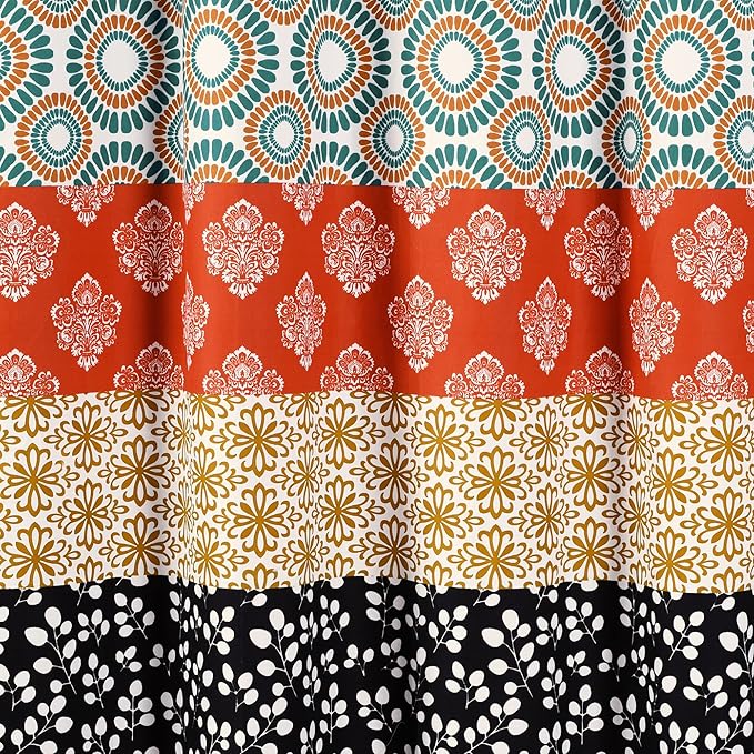 Lush Decor Bohemian Stripe Shower Curtain 72" W x 78" L Turquoise & Orange - Bathroom Curtain - Extra Long Shower Curtain - Boho Decor - Fabric Shower Curtains
