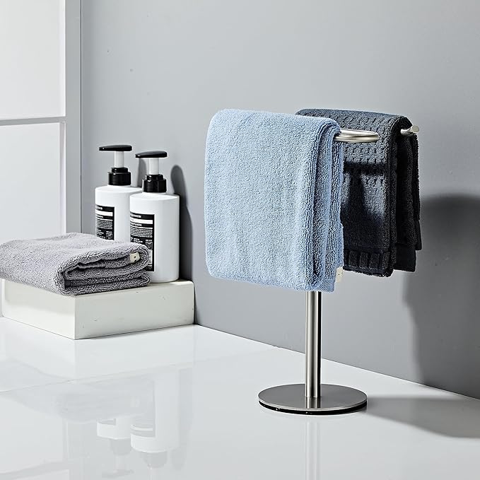 Brushed Nickel Hand Towel Holder Stand,13 Inch Free-Standing Towel Rack, SUS304 Stainless Steel Towel Bar Rack Stand, Tower Bar for Bathroom Kitchen Vanity Countertop?€?
