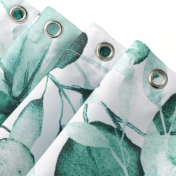Gibelle Teal Eucalyptus Shower Curtain, Watercolor Plant Leaves with Floral Bathroom Shower Curtain Set with Hooks, 72x72
