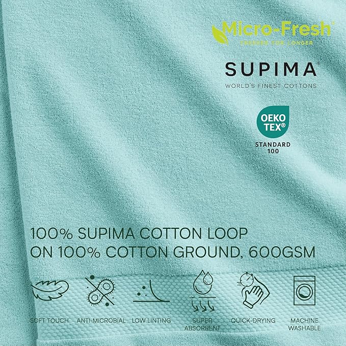Lacoste Heritage 100% Supima Cotton Hand Towel, Mint, 16" x 30" – Highly Absorbent & Quick Drying, Premium Super Soft Bath Towel, Bathroom Essential, Gift for All Occasions, Machine Washable