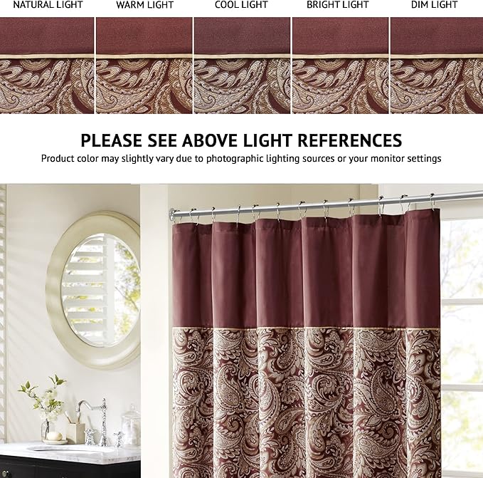 Aubrey Design Stripe Top Modern Shower Curtain, Jacquard Traditional Shower Curtains for Bathroom, 72 X 72, Burgundy
