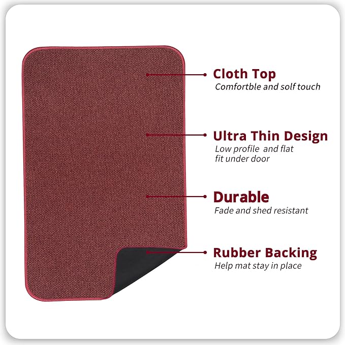 Bath Mat,Ultra Thin Bathroom Rugs,Rubber Bath Mats for Bathroom,No Slip Bath Rugs,Quick Dry,Machine Washable,Low Pile,Absorbent,Shower Outside,Sink,Home Decor Accessories.Red,2'x3'(24x36inch)