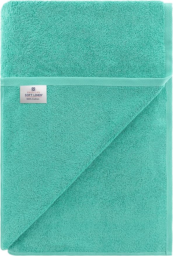 American Soft Linen 100% Cotton 600 GSM Turkish 40x80 Oversized Bath Towel Sheet, Extra Large Adult Towels for Bathroom, Turquoise Bath Sheet
