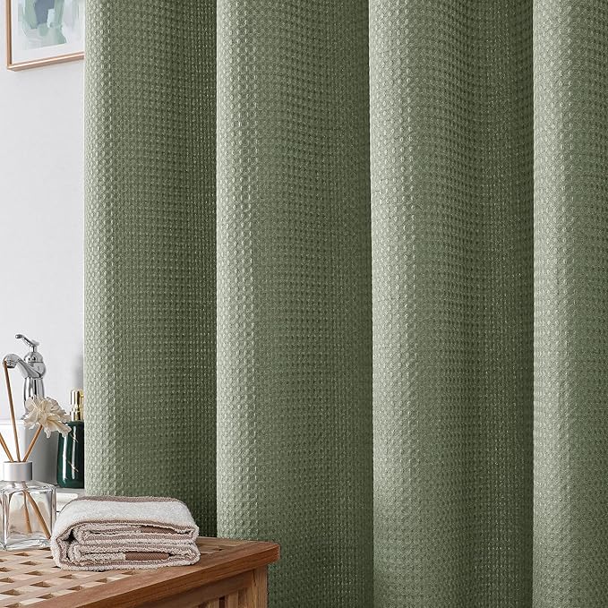 OWENIE Sage Green Shower Curtain, Stall Small Waffle Weave Heavy Fabric Shower Curtains for Narrow Size Bathroom, Waterproof Soft Hotel Spa Luxury Bath Curtain Set, Machine Washable, 36x72 Inch