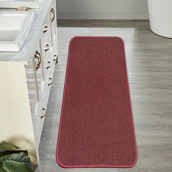 Bath Mat,Ultra Thin Bathroom Runner Rugs,Large Bath Mats for Bathroom,Quick Dry,Non-Slip,Machine Washable,Low Pile,Bath Rug,Shower Outside,Sink,Home Decor Accessories.Red,（17x35inch）