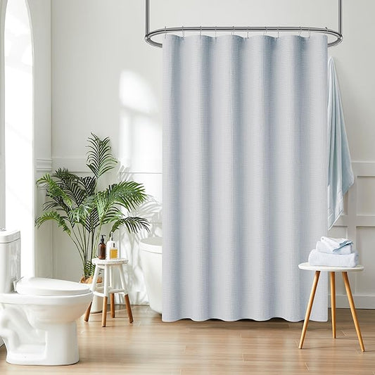 Luxury Waffle Weave Shower Curtain Elegant Hotel Style Fabric for Bathroom, Water Repellent, Machine Washable Light Grey Waffle