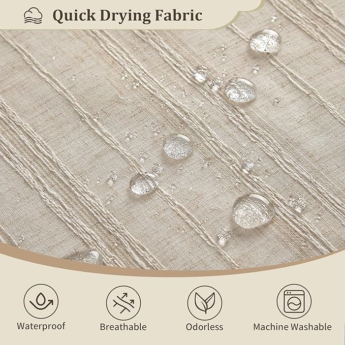 36" x 72" Stall Shower Curtain Linen Boho Shower Curtain Rustic Striped French Country Shabby Chic Shower Curtains for RV and Hotel, Beige