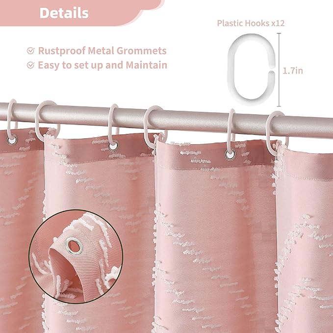 Small Stall Boho Pink Shower Curtain Woven Fabric 36 x 72 Half Size Tufted Chevron Striped Textured Modern Farmhouse Minimalist Shower Curtain for Bathroom