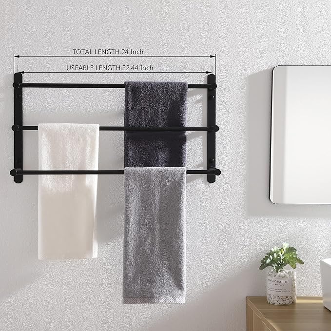 KOKOSIRI Bath Towel Bars Matte Black Bathroom 3-Tiers Ladder Towel Rails Wall Mounted Towels Shelves Rack Stainless Steel, B5002BK-L24