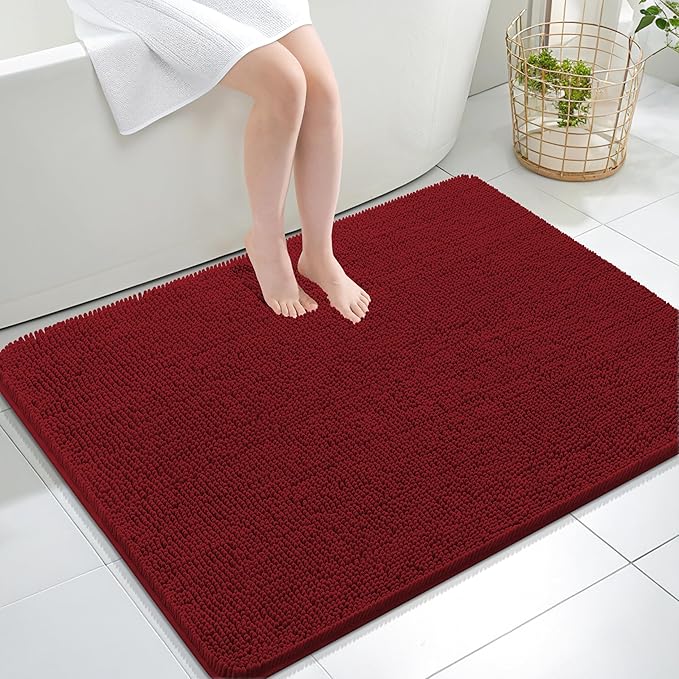 OLANLY Bathroom Rugs 44x32, Extra Soft Absorbent Chenille Bath Rugs, Rubber Backing Quick Dry, Machine Washable Bath Mats for Bathroom Floor, Tub and Shower, Home Decor Accessories, Red