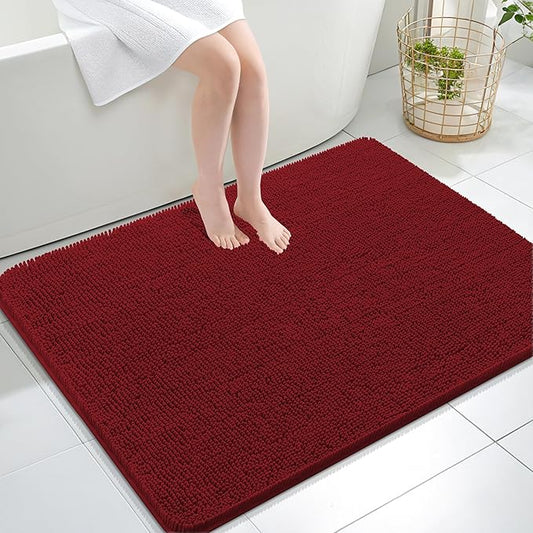 OLANLY Bathroom Rugs 47x32, Extra Soft Absorbent Chenille Bath Rugs, Rubber Backing Quick Dry, Machine Washable Bath Mats for Bathroom Floor, Tub and Shower, Home Decor Accessories, Red