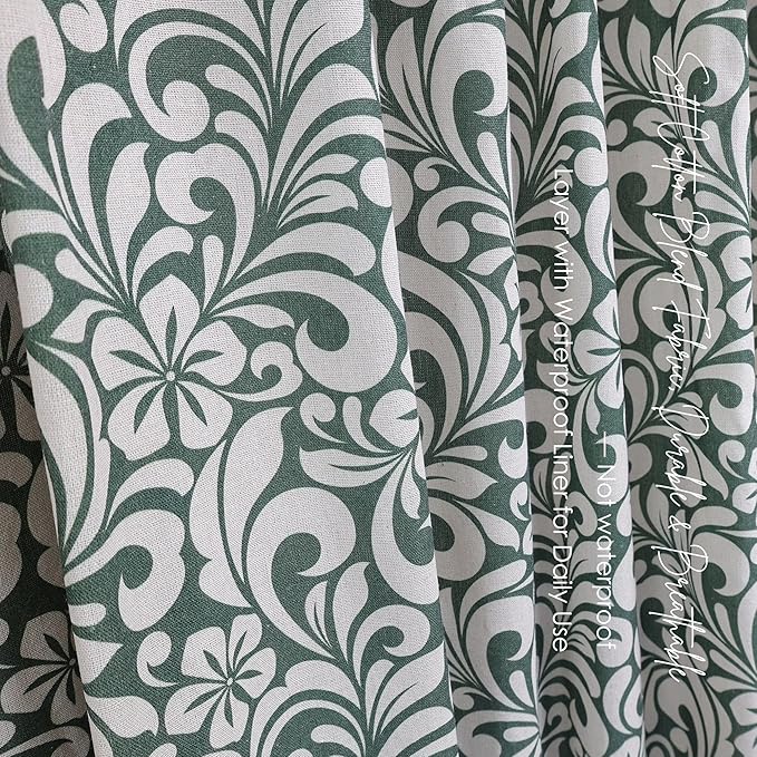 Farmhouse Green Floral Shower Curtain - 72x72 Inches, Cotton Blend Fabric, Breathable & Washable, for Bathroom Decor (Hooks/Liner Not Included)