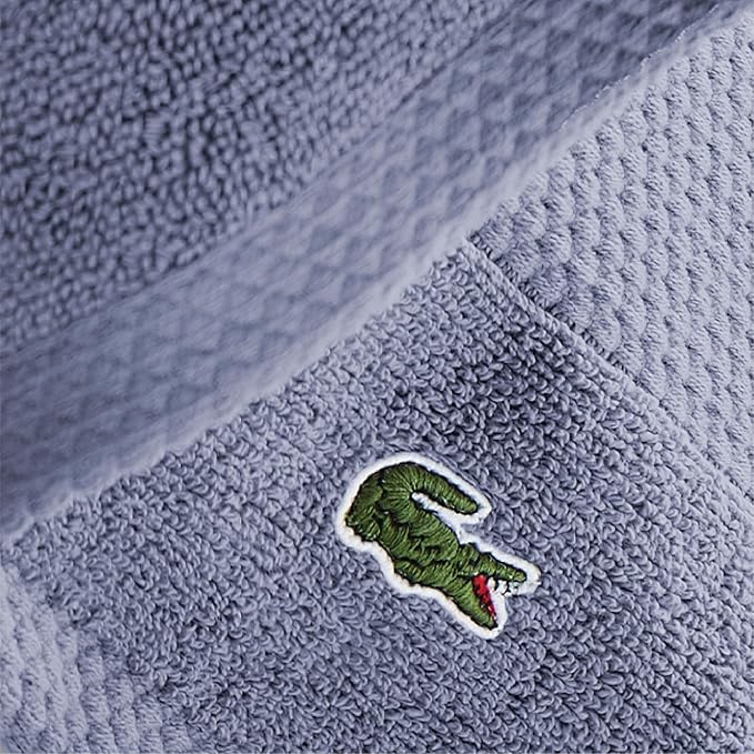 Lacoste Heritage Anti-Microbial Supima Cotton 6-Piece Towel Set, 2 Bath Towels, 2 Hand Towels, 2 Washcloths, Light Denim – Highly Absorbent & Quick Drying, Bathroom Essential, Machine Washable