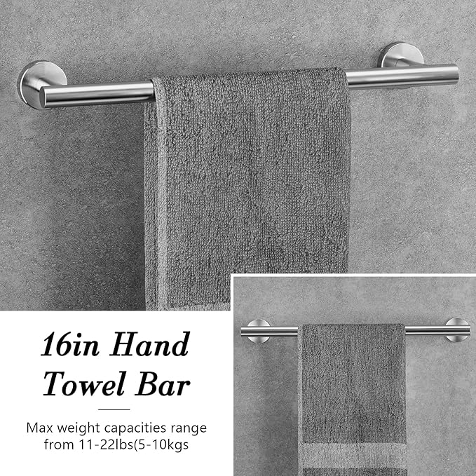 Round Brushed Nickel Bathroom Hardware: 8 Pieces Stainless Steel Bath Accessories Set - Including Wall Mounted Towel Rack&Toilet Paper Holder&Towel Ring&Robe Towel Hook
