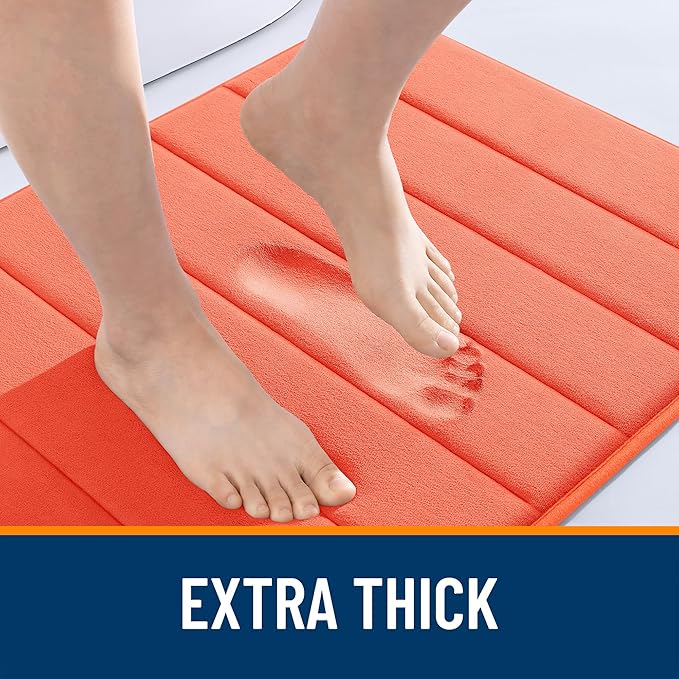 OLANLY Memory Foam Bath Mat 40x32, Super Soft Absorbent Bathroom Rugs, Quick Dry, Machine Washable Shower Floor Rugs, Bathmat Carpet, Bathroom Home Decor Accessories, Coral
