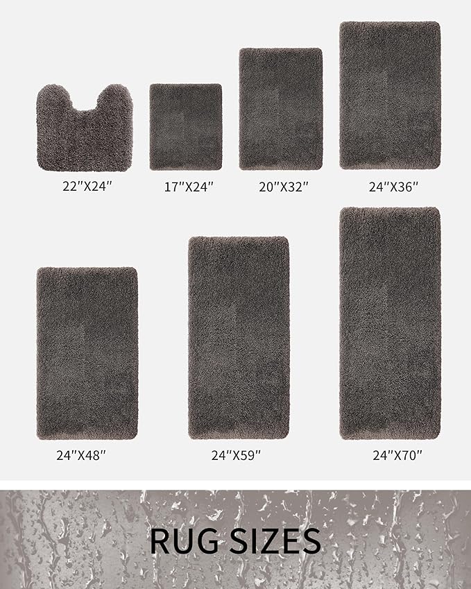 Bathroom Rugs Non Slip Washable 36x24, Ultra Thick Soft Microfiber Absorbent Bath Mats, High Density Foam Latex Non Slip Backing Bath Rugs, Fluffy Floor Carpet for Tub&Shower, Darkgrey