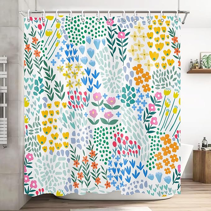 Colorful Floral Shower Curtain Butterfly Flower Bathroom Shower Curtain Set Boho Cute Shower Curtains Cloth Fabric Shower Curtain 1