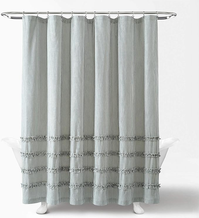 Lush Decor Vintage Stripe Yarn Dyed Cotton Shower Curtain, 72" x 72", Denim Blue