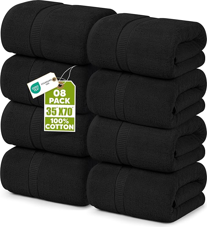 Utopia Towels - Luxurious Jumbo Bath Sheet 8 Piece - 600 GSM (35X70 Inches) 100% Ring Spun Cotton - Highly Absorbent and Quick Dry Extra Large Bath Towel - Super Soft Hotel Quality Towel (Black)