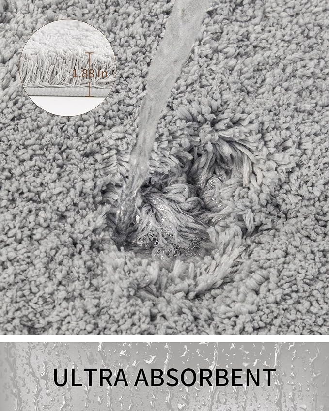 Bathroom Rugs Non Slip Washable, Ultra Thick Soft Microfiber Absorbent Bath Mats, High Density Foam Latex Non Slip Backing Bath Rugs, Fluffy Floor Carpet for Tub&Shower 24x17, Grey