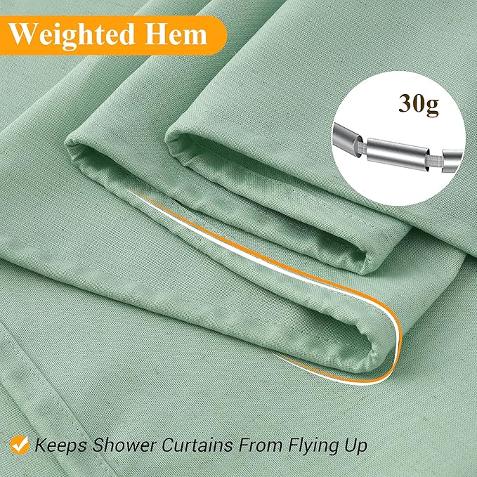 Naturoom Aqua Green 36 Inch Shower Curtain - Stall Narrow Half Linen Ultra Thick Fabric Shower Curtain Set with Hooks, Boho Farmhouse Rustic RV Camper Bath Curtains for Bathroom, 36x72