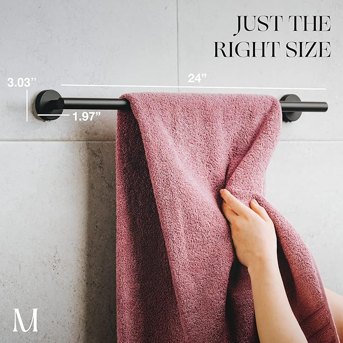 Marmolux Acc - Matte Black Towel Bar - 24 inch Bathroom Towel Holder - Heavy Duty Stainless Steel SUS 304 Bar - Wall Mounted Towel Rack Storage Set - Ideal for Bathroom & Kitchen. - Hand Towel Holder