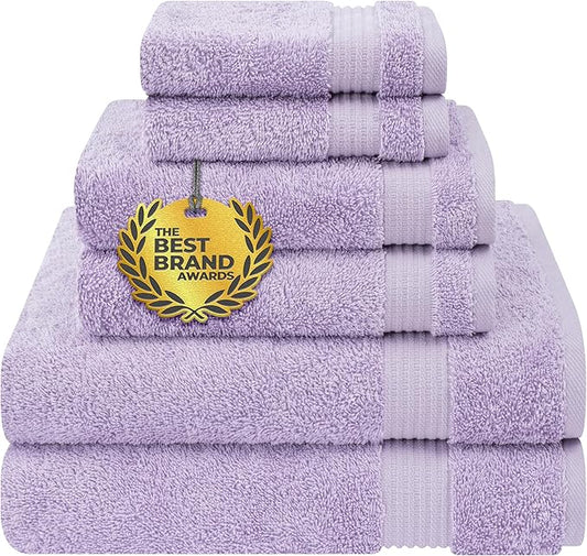 Cotton Paradise 6 Piece Towel Set, 100% Cotton Soft Absorbent Turkish Towels for Bathroom, 2 Bath Towels 2 Hand Towels 2 Washcloths, Lilac Towel Set