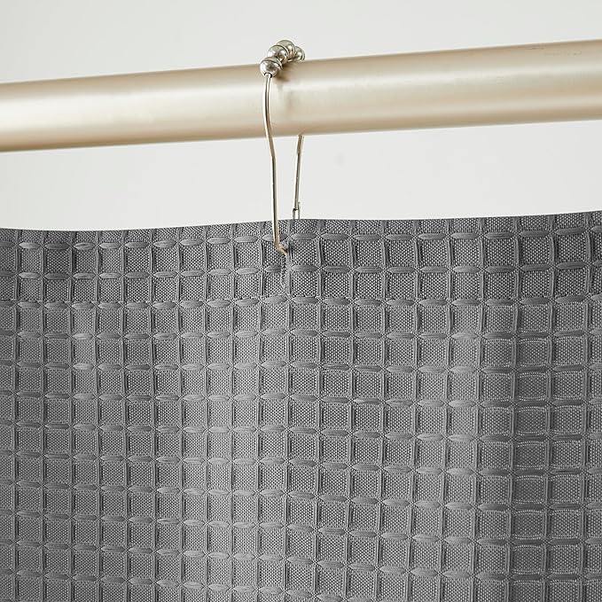 Luxury Waffle Weave Shower Curtain Elegant Hotel Style Fabric for Bathroom, Water Repellent, Machine Washable Dark Grey Waffle