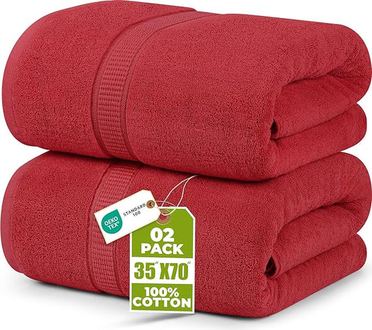 Utopia Towels Luxurious Jumbo Bath Sheet 2 Piece, 600 GSM, 35 by 70 Inches, 100% Ring Spun Cotton, Highly Absorbent and Quick Dry Extra Large Bath Towel, Super Soft Towel, Red