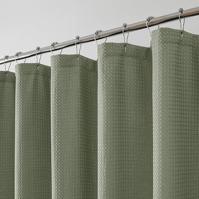 OWENIE Sage Green Shower Curtain 84 Inches Extra Long, Waffle Weave Heavy Fabric Shower Curtain for Bathroom, Waterproof Soft Hotel Spa Luxury Elegant Bath Curtains, Machine Washable, 72x84 Inch