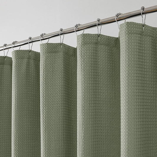 OWENIE Sage Green Shower Curtain 84 Inches Extra Long, Waffle Weave Heavy Fabric Shower Curtain for Bathroom, Waterproof Soft Hotel Spa Luxury Elegant Bath Curtains, Machine Washable, 72x84 Inch