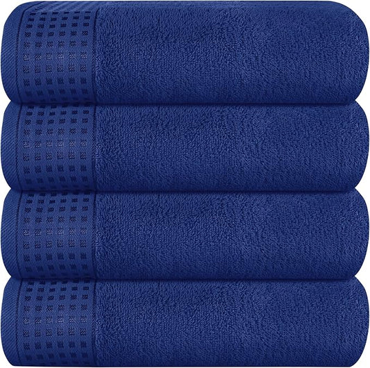 GLAMBURG Ultra Soft 4 Pack Oversized Bath Towel Set 27x54 inches, 100% Cotton Bath Towels, Highly Absorbant Compact Quickdry & Lightweight Towel, Ideal for Gym Travel Camp Pool - Navy Blue