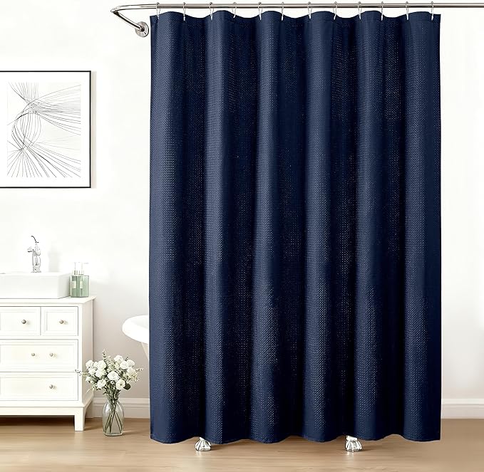 Aiyufeng Long Shower Curtains for Bathroom，Dot Like Embossed Textured Water Repellent Fabric Shower Curtain，Hotel Luxury Quality & Soft Cloth，Machine Washable，72Wx84L，Navy Blue