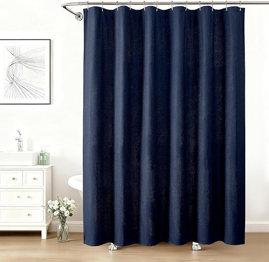 Aiyufeng Long Shower Curtains for Bathroom，Dot Like Embossed Textured Water Repellent Fabric Shower Curtain，Hotel Luxury Quality & Soft Cloth，Machine Washable，72Wx84L，Navy Blue