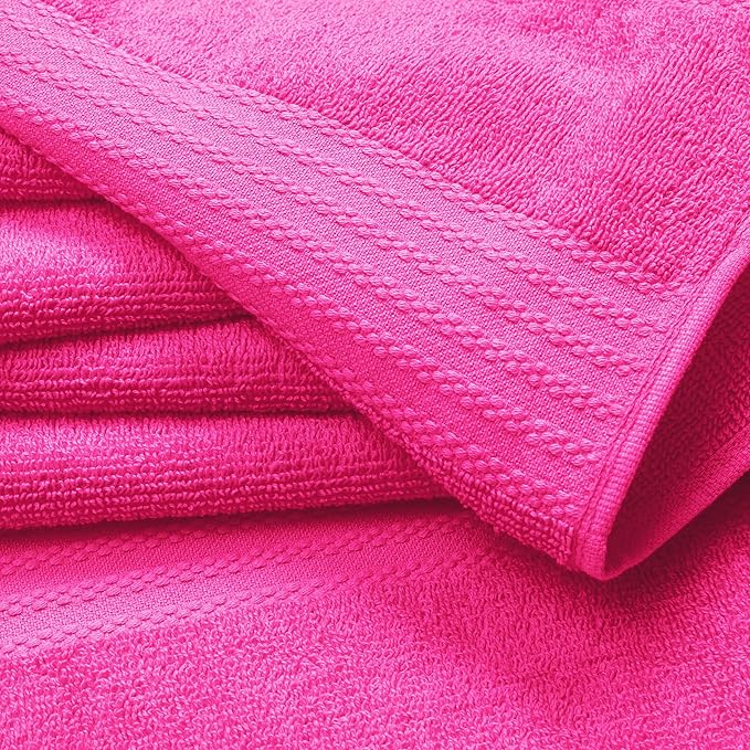 GLAMBURG Ultra Soft 24-Piece Towel Set - 100% Pure Ringspun Cotton, Contains 8 Oversized Bath Towels 27x54, 8 Hand Towels 16x28, 8 Wash Cloths 13x13 - Ideal for Everyday use, Hotel & Spa - Hot Pink