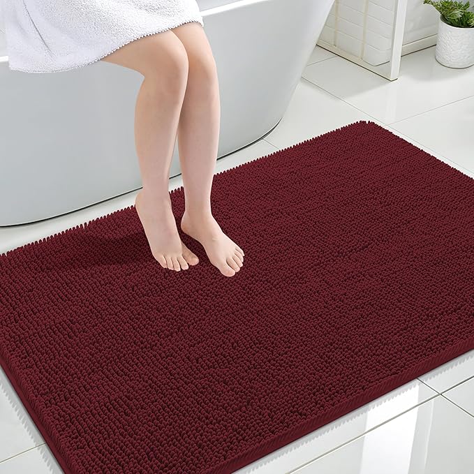 OLANLY Bathroom Rugs 47x32, Extra Soft Absorbent Chenille Bath Rugs, Rubber Backing Quick Dry, Machine Washable Bath Mats for Bathroom Floor, Tub and Shower, Home Decor Accessories, Andorra Red-Brown