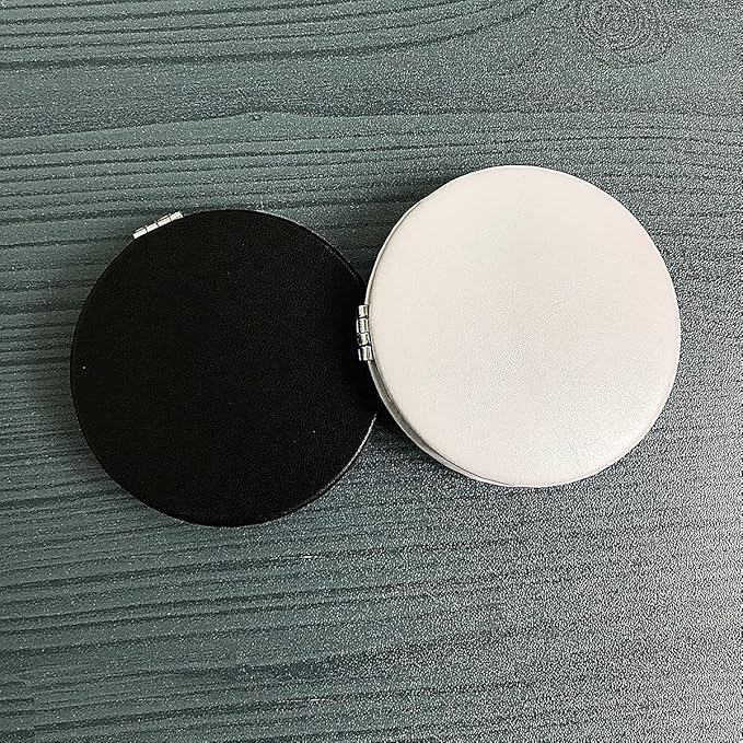 Zcooooool Makeup Mirror, 6.7 cm Round Folding Mirror, Professional Double-Sided Makeup Mirror (one Side Enlarged, The Other Side Normal) PU Surface Mirror