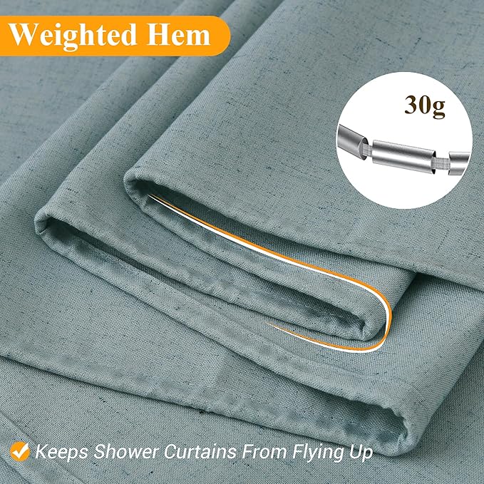 Naturoom Light Blue Linen Shower Curtain, Country Boho Farmhouse Bath Decor Shower Curtains Neutral Cloth Weighted Textured Fabric Bath Curtain Liner with Hooks, 72x78