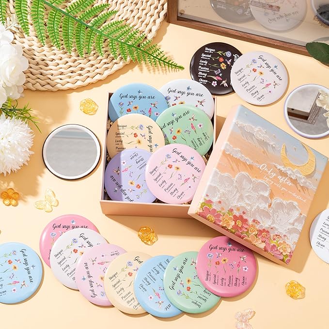 Y1tvei Bible Verse Mirrors Christian Gifts for Women - 36Pcs Scripture Inspirational Mini Compact Mirrors, Round Portable Pocket Makeup Mirrors for Purse Religious Church Birthday Party Favors Decor