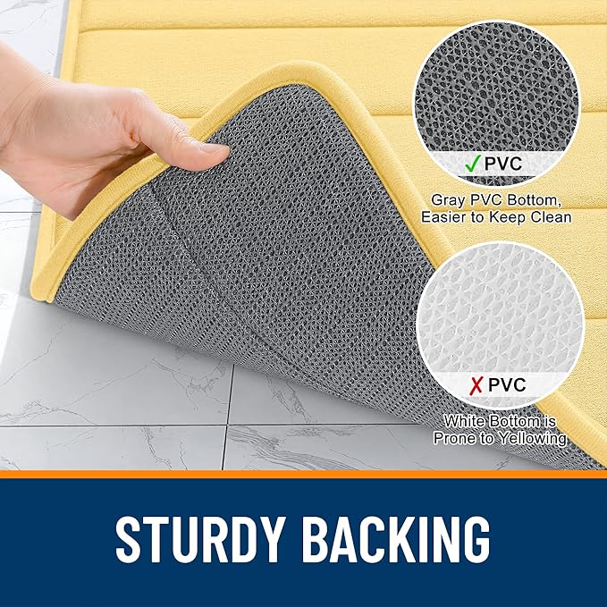 OLANLY Memory Foam Long Bathroom Rugs Runner 47x17, Super Soft Absorbent Bath Mat, Quick Dry, Machine Washable Shower Floor Rugs, Bathmat Carpet, Bathroom Home Decor Accessories, Yellow