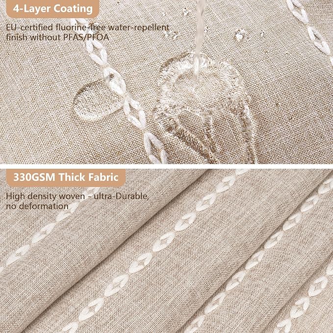 Boho Farmhouse Shower Curtain and Fabric Liner Set, Heavyweight Linen Textured Fabric Shower Curtain Taupe with Tassels, 2 in 1 Waterproof Fabric Shower Curtain Set for Bathroom, 72x72 Inch