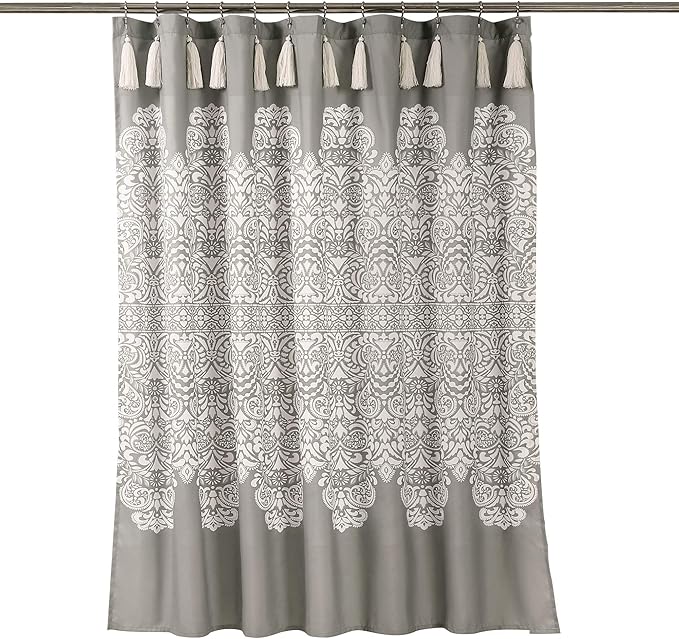 Lush Decor Boho Medallion Shower Curtain Single 72" W x 72" L Gray - Boho Shower Curtains for Bathroom Decor - Gray Bathroom Curtain