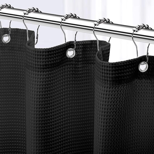NEATERIZE Black Shower Curtain for Bathroom - Waffle Shower Curtain Hotel Style - 72x72 Inch Bathroom Curtain - Cortinas De Baño