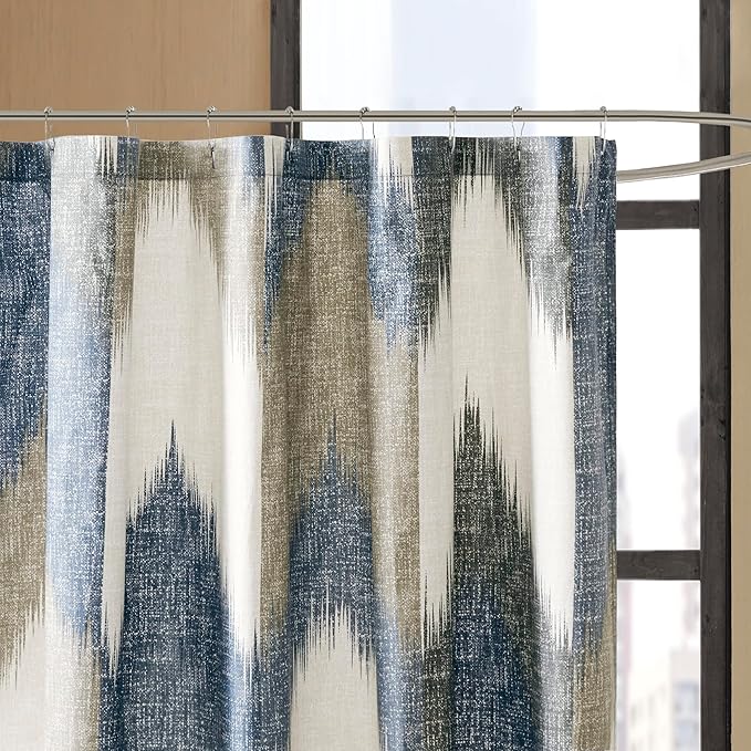 Ink+Ivy Alpine Shower Curtain Cotton Printed Modern Abstract Pattern Machine Washable Home Bathroom Decorations, 72x72, Navy