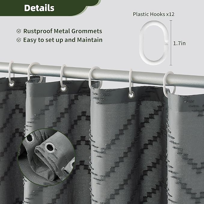 Extra Long Shower Curtains 72 x 84 Inches Tufted Chevron Gray Shower Curtains Fabric for Bathroom Modern Shabby Chic Waterproof Cloth Shower Curtain
